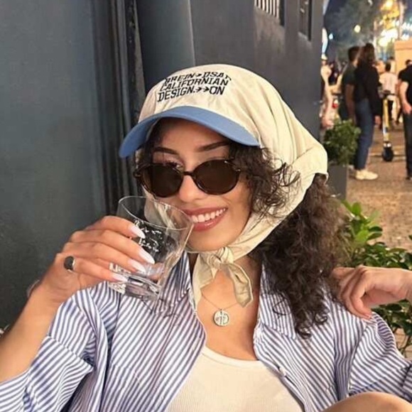 Bandana Headscarf Baseball Cap in Beige/Blue | unisex | NEW - Picture 6 of 6